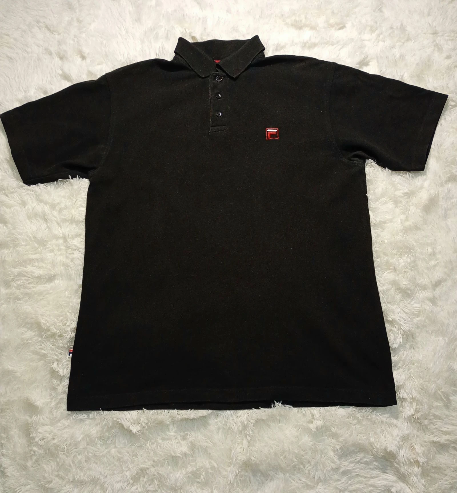 Y2K FILA Black Polo Tee | Vintage Retro Sportswear Size L